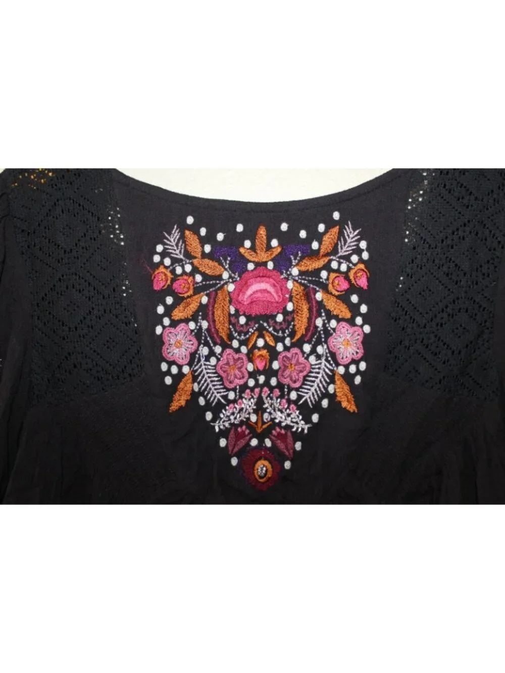 Free People Womens Black Embroidered Mini Dress See Measurements
